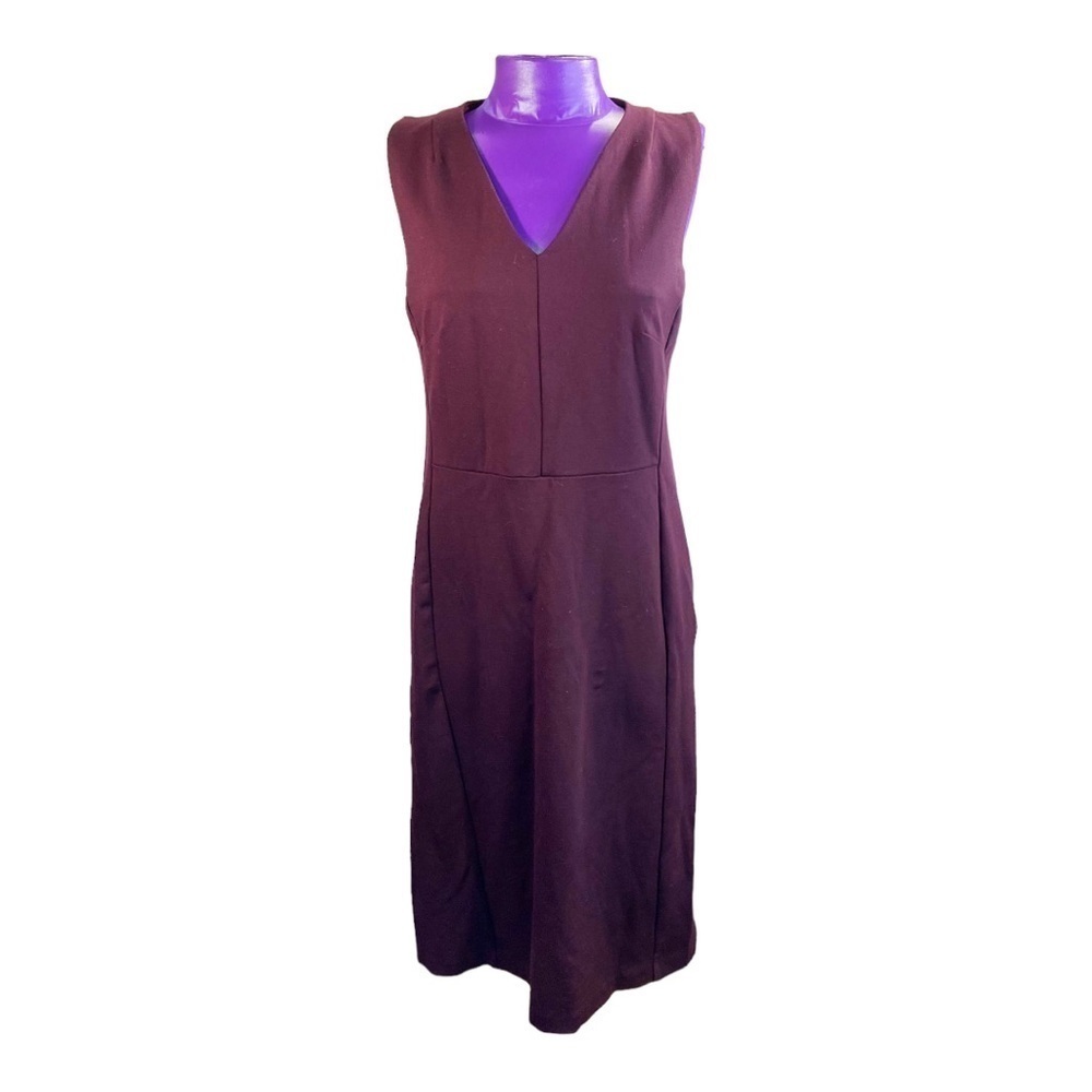 Ann Taylor bordeaux sheath vneck sleeveless dress 4